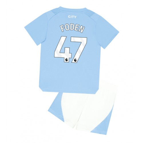 Otroški Nogometni dresi Manchester City Phil Foden #47 Domači 2023-24 Kratek Rokav (+ Kratke hlače)